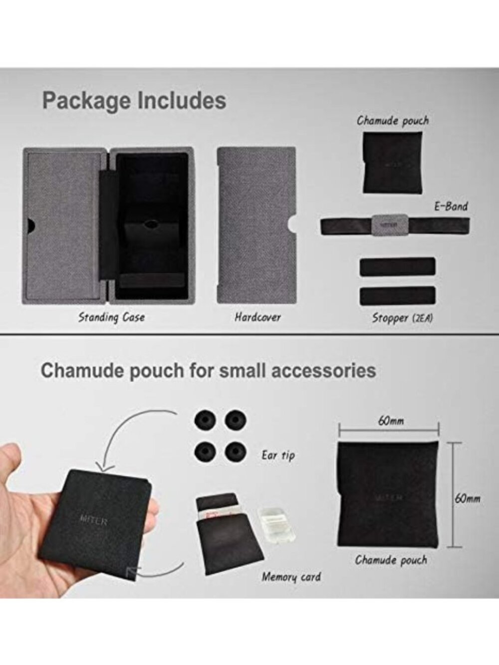 Handmade PU Leather Hard Case for 2 IEM Earphones & Digital Audio Player - Black - Picture 5 of 8